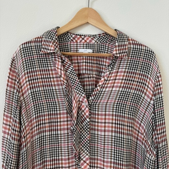 J Jill Ruffled Plaid Button Down Shirt Blouse Tea Rose L - Picture 8 of 16